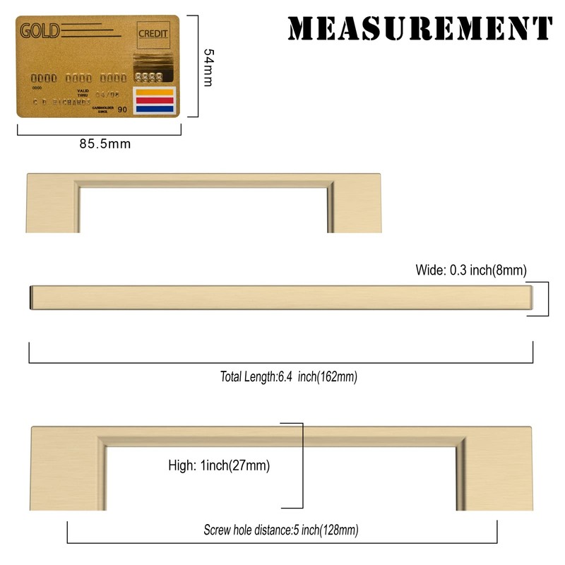 Amerdeco 10 Pack Brushed Brass Cabinet Pulls 5 Inch(128MM) Hole