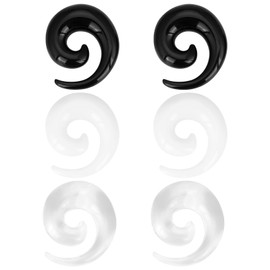 Longbeauty 3 Pairs Ear Piercing Kit 14G 5/8 Ear Expander Set Acrylic Stretcher Spiral Crescent Moon Pincher Tapers C Shape Buffalo Stretcher Black White, Acrylic