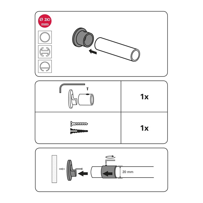 GARDINIA Chicago Series Wall Bracket for Curtain Rods with Diameter
