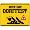 Decorative Tin Sign for Village Children: Achtung Dorfffest - Dorfwohner