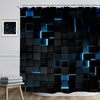 Riyidecor Blue Black Shower Curtain 72Wx72H Inch Abstract Navy Brick