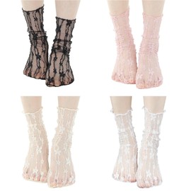 Ymapinc 4pcs Net celebrity breathable lace socks,nylon socks for women Mesh Breathable and not stuffy White Black Pink Beige