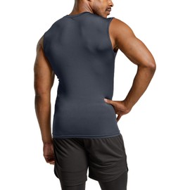 TSLA Men's Sleeveless Workout Shirts, Dry Fit Running Compression Cutoff Shirts, Athletic Training Tank Top, Active Top Charcoal, Small