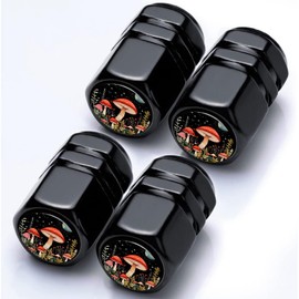 Red Mushroom Tire Valve Stem Caps Mushroom Car Accessories 4Pack Tire Air Cap Aluminum Alloy with Plastic Liner Corrosion Resistant Leak-Proof for Car SUV Bike Motorcycle Valve Decor Gifts