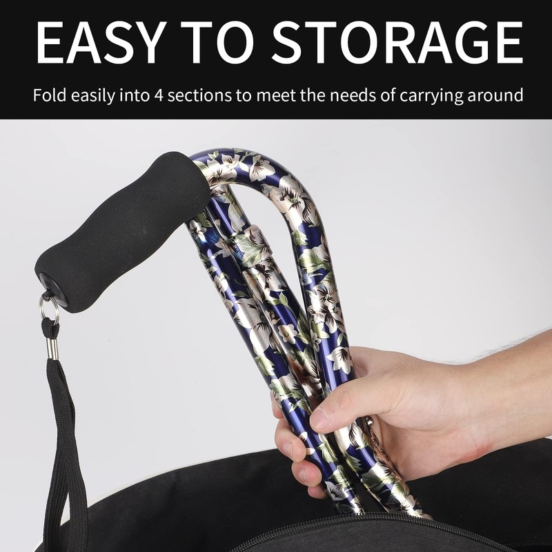 YOKABOZE Adjustable Walking Cane, Foldable, Collapsible, with Travel Bag for