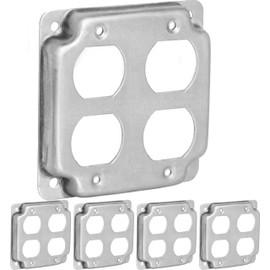 (5 Pack) 2-Gang Duplex Receptacle Electrical Box Cover – 4" Square – Galvanized Steel, 1/2" Raised, Exposed Work – for Double Duplex Receptacle and Outlet Applications – Fits 4-Inch Junction Boxes