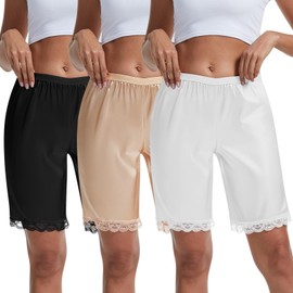 Chicingyou 3 Pack Slip Shorts for Women Under Dress Pettipants Lace Trim Slips Culotte Anti Chafing Summer Split Skirt(XL)