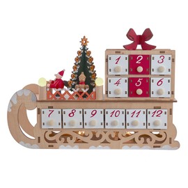 Kurt S. Adler Kurt Adler 8.30-Inch Battery Operated 6-Light LED Santa Sleigh Advent Calendar, Tan