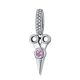 Scissors Genuine 925 Sterling Silver Tools Scissor Pink CZ Pendant Charm fit Bracelet & Necklaces Sterling Silver Jewellery