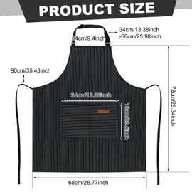 XLSXEXCL 2 Pack Kitchen Cooking Aprons, Adjustable Bib Chef Apron with 2 Pockets for Women Men, for Cooking, Cleaning, Gardening, Painting (Black/Grey Stripes)