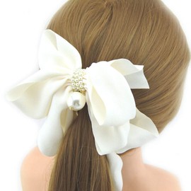 Meilliwish Cloth Pearl Beautiful Banana Hair Clip for Women Girls 1 PCS(H77)(White)