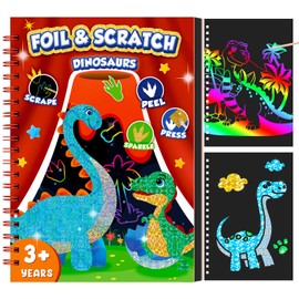 homicozy Art & Craft Activity for Kids - Foil Fun Dinosaurs & Scratch Art Book 2-in-1, No Mess Art Crafts for boys,DIY Creative Activity Kit,Gifts for Boys and Girls Ages 4, 5, 6, 7, 8, 9, Travel Toys
