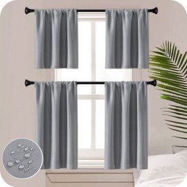 MRTREES Grey Kitchen Curtains 36 Drop, 2 Panels Waterproof Curtains for Bathroom Window, 30x36 Inch 75x90 CM, Grey