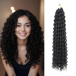 8 Packs GoGo Curl Crochet Hair 18 Inch Long Curly Crochet Hair for Women Beach Curl Water Wave Deep Twist Crochet Braids Synthetic Braiding Hair Extensions (1B, 18 Inch(pack of 8))