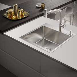 POPFLY 24×18 Inch Drop in Kitchen Sink, Topmount Handmade Single Bowl 18 Gauge 304 Stainless Steel Overmount Kitchen Sinks, Brushed