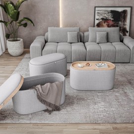 Techni Home Storage Ottoman with Reversible Tray Top, Natural