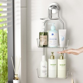 Ettori Hanging Shower Caddy, 2-Layer Rustproof Shower Organiser, Aluminium Bathroom Organiser for Shower Gel and Shampoo, Silver