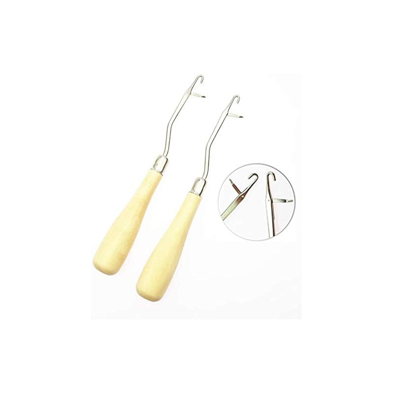 Onwon 3 Pcs Wooden Bent Latch Hook Tool Crochet Needle