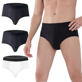 AIRCUTE Men Urinary Incontinence Underwear Washable Super Absorbency Briefs for Bladder Leak 160 ML 3 Pack (Black-Black-White, 3X-Large)