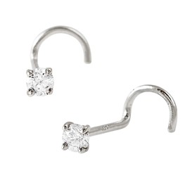 Solid 14Kt Gold Moissanite Stud Nose Ring - 22G Nose Screw Stud - Twisted Nose Ring - April Birthstone Nose Stud-NSWG-MNT2.5