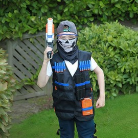 Children's Tactical Vest Jacket Set for Nerf Guns Strike Elite Series, Jungle Camouflage Tactical Vest Battle Vest Accessory Kit with 20 Darts, Reload Clips, Masks, Hand Bracelet and Goggles, black