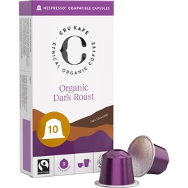 Cru Kafe Dark Roast USDA Organic Espresso Coffee Capsules (10 Pods) Fairtrade Coffee Pods Compatible with Nespresso Original Line and Pixie Machines