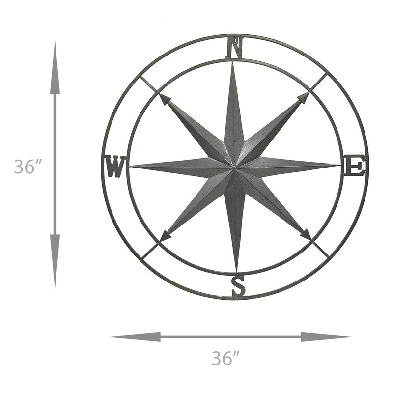 Zeckos Galvanized Zinc Finish Metal Indoor/Outdoor Nautical Compass Rose Wall