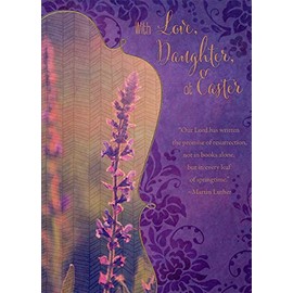 Designer Greetings Tall Flower and Thin Gold Foil Border : Purple Vines : Every Leaf of Springtime Religious Easter Card for Daughter