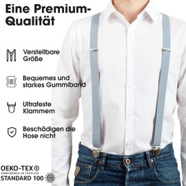 Pierrot Mens Slim Braces Ash Grey Large, ash grey