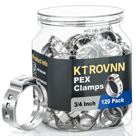 KTROVNN 120 Pack 3/4 Inch PEX Cinch Clamps Rings, Heavy Duty 304 Stainless Steel Pex Crimp Rings, Thickened Single Ear Hose Clamps for PEX Tubing Pipe Fitting Connections