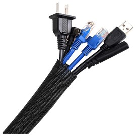 Agptek 6.1 m Cable Conduit, 12–20 mm Self-Closing Cable Duct, Flexible Woven Cable Sheath, Cable Management for Desk, TV, Computer, PC, Cable Protection for Dogs, Cats, Black