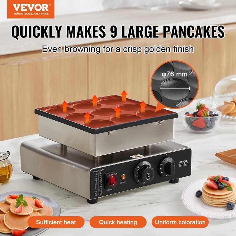 VEVOR Dutch Pancake Maker, 9PCS 76mm Diameter Dorayaki Baker Machine,
