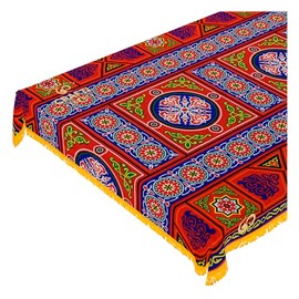 CraftiEgypt Ramadan Tablecloth Decorations – Handmade Tablecloth, Printed Egyptian Khayamiya Design, Colorful Red, Cotton Blend – 55"x70" (140x180 cm) Rectangle