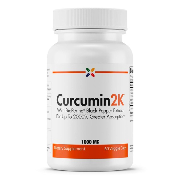 Stop Aging Now - Curcumin2K Formula with BioPerine Black Pepper Extract for Up to 2000% Greater Absorption - 60 Veggie Caps