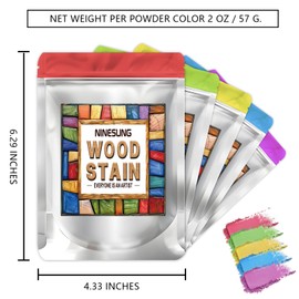 Ninesung Wood Stain Powder - 7 Colors/Set Wood Dye, Wood Coloring Powder for Indoor and Outdoor | Furniture Dye | Fast Drying | Each Colors 2 Oz. | Wood Pigment Powder (7 Colors)