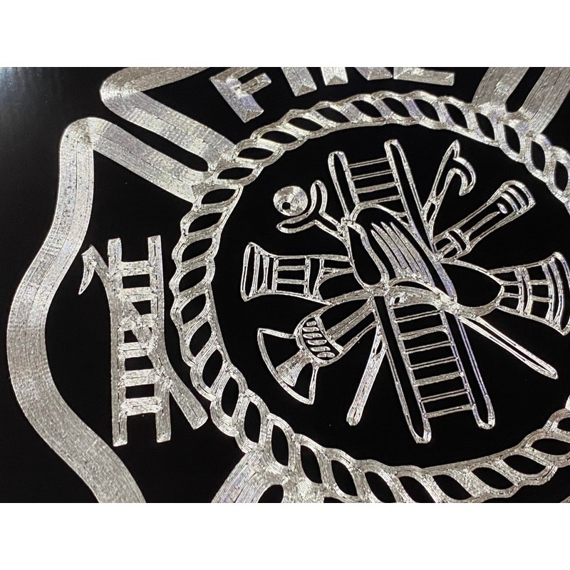Firefighter Emblem Engraved Car Tag Diamond Etched on Black Aluminum