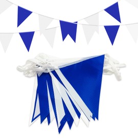 Premium Reusable Waterproof Bunting Banner - 66ft 56pcs Triangle Flags Pennant Bunting Blue White Pennant Banner for Birthday Outdoor Garden Party Decorations
