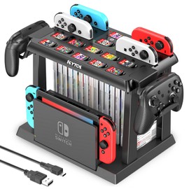 Switch収納スタンド Kytok Joy-Con充電スタンド Switchドック収納 Joy-Con/Proコントローラー/スイッチ本体とドック/ゲームソフト全部収納可能 組立式 省スペース 多機能 大容量 オールインワンスタンド ブラック