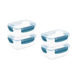 Superio Plastic Food Storage Containers, Airtight Lids, 27 oz., Blue, 4 pack