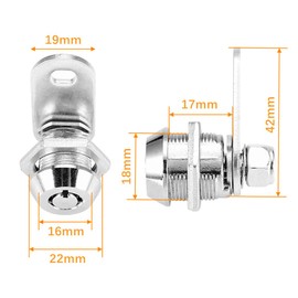 Thread Tubular Cam Lock 16mm Zinc Alloy Security Mailbox Lock with 2 Keys Cylinder Lock for Cabinet Drawer Door Cupboard Letterbox (17mm)