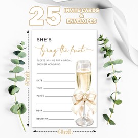 Champagne Bridal Shower Invitations With Envelopes, She's Tying the Knot Bridal Shower Invites, Fill In Style Bachelorette Party Invitations For Bride-to-be, Wedding Engagement Party Supplies - 04