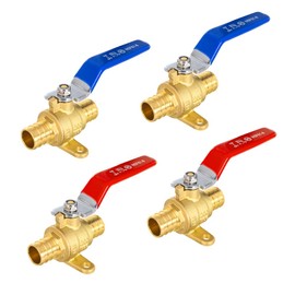 4-Pack EFIELD 1-inch Pex Crimp Shut-off Brass Ball Valve with Drop-ear, Red and Blue Levels, ASTM F1807, No Lead (4)