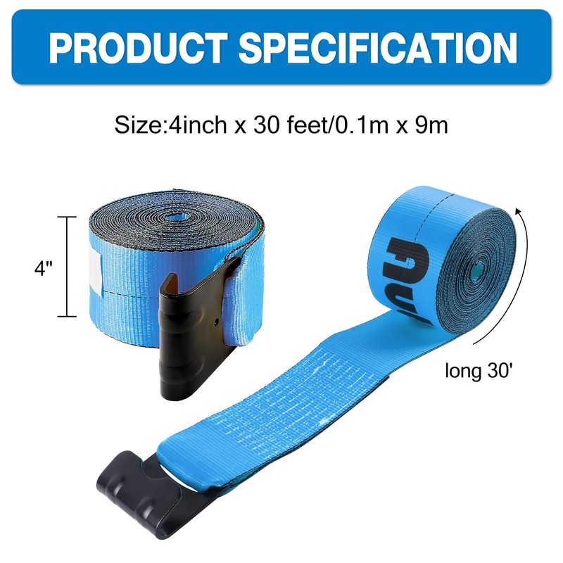 4" x30' Winch Straps with Flat Hook Flatbed Tie Downs