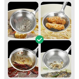 Filter Scoop Stainless Steel Fat Skimmer Spoon, Professional Skimmer Spoon Grease Filter Ladle, Oil Separator for Frying and Gravy, Commercial Kitchen Strainer (3.5 Inch & 4.3 Inch)