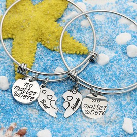 lauhonmin 2pcs BBF Best Friends No Matter Where Compass Split Broken Heart Double Bracelets Set Friendship Gift (Expandable Bangle)