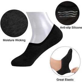 5 Pares Calcetines Invisibles de Algodón, Calcetas Deportivos para Hombre y Mujer, Tiñes de Corte Bajo No Show Socks Antideslizante y Duradero - Negro