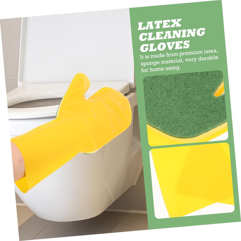 Gatuida Reusable Household Cleaning Gloves Yellow and Green Latex Dishwashing