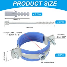 PATIKIL 1.7"-2"/44-50mm Split Ring Pipe Hanger, 6 Pcs Heavy Duty Adjustable Pipe Bracket Clamp Galvanized Iron Wall Ceiling Mount Pipe Strap Support with Screws & Expansion Tube, Blue