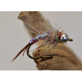 Silver Brass Bead Rainbow Warrior Midge Nymph Fly - 12 Flies - Mustad Signature Hook - Choose Size (Hook #16)