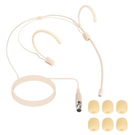 Microphone Headset - Discreet Over-Ear Headworn Earset with Hanging Mic, Compatible with Shure Wireless Bodypack Transmitters (Beige) - Ideal for Live Performances, Theater, Lectures & Public Speaking